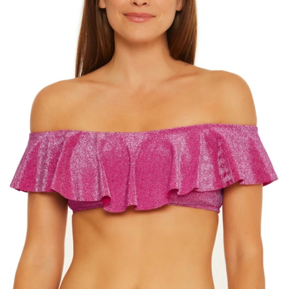 Trina Turk 'Cosmos' Metallic Off-The-Shoulder Ruffle Bikini Top, Planetary Pink
